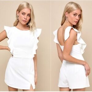 Lulus Feel Your Love White Ruffled Scoop‎ Neck Skort Short Romper, Size S, NWT